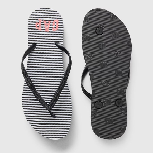NWT GAP Logo Flip Flops Color: Black White Stripe - Picture 2 of 5
